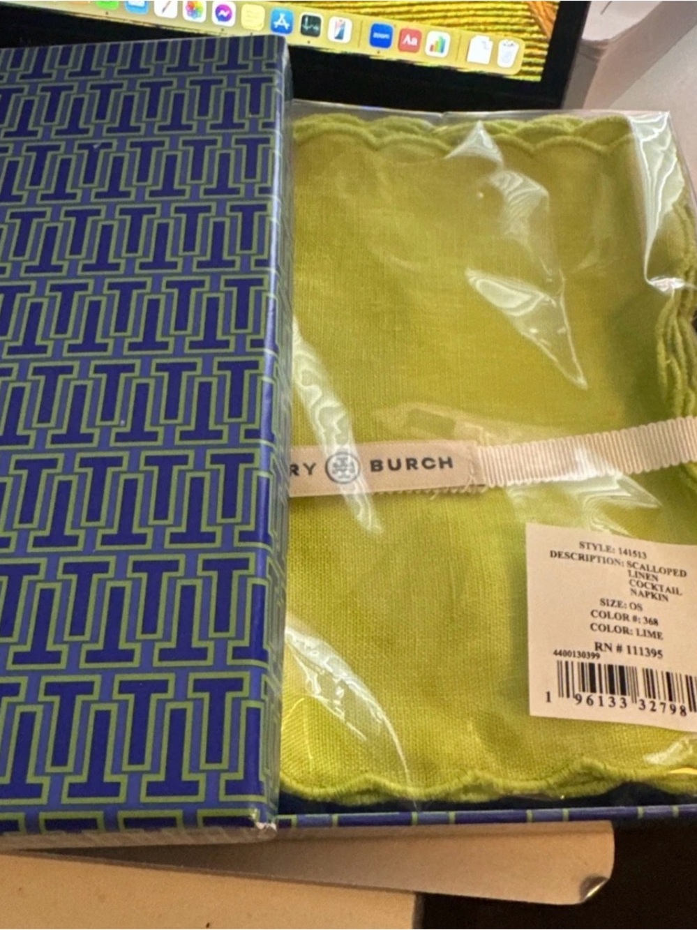 Tory Burch Lime Scalloped Cocktail Napkins - Set of Cloth Napkins NEW